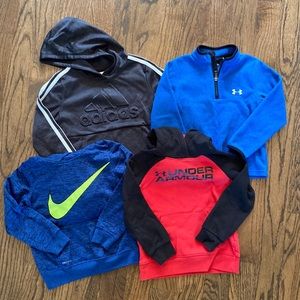 Under Armour, Nike, and Adidas hoodie bundle. Boys size 5